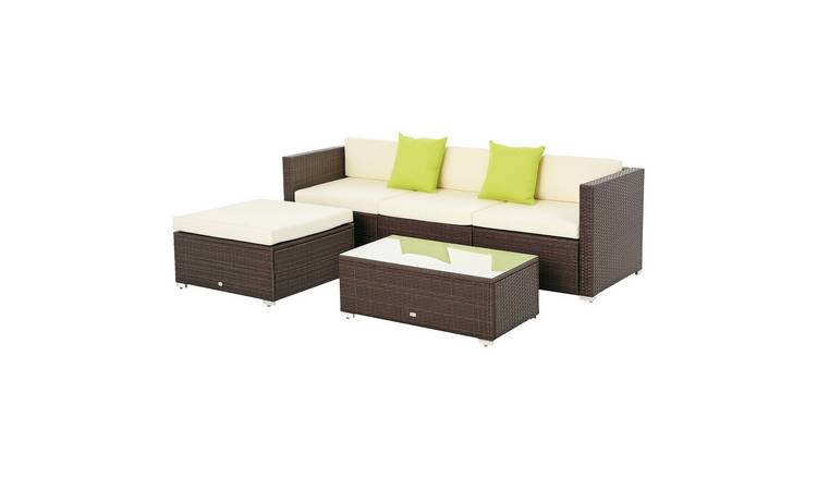 Outsunny 5 Piece PE Rattan Corner Garden Furniture Set - Brown