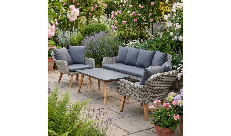 Dibor 4 Seater Faux Rattan Furniture Set - Grey