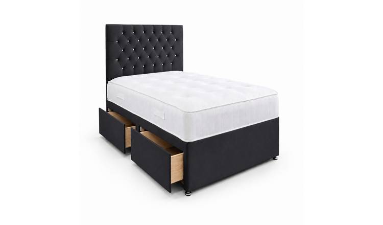 Comfy Deluxe 4ft6 Double      2 Drawer Velvet  Divan Bed Set -  Black