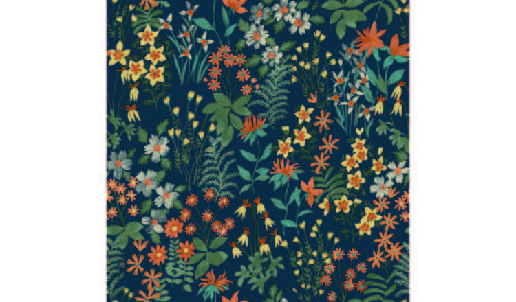Grandeco Ditsy Floral Agnala Textured Wallpaper - Navy Blue