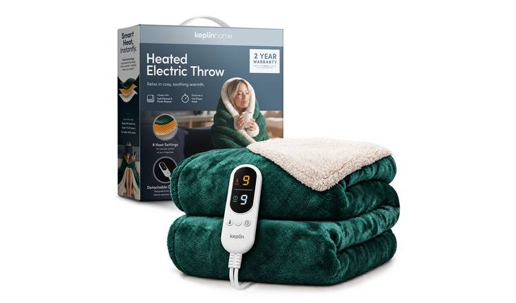 Keplin Sherpa Electric Heated Throw Blanket - Emerald Green & Cream