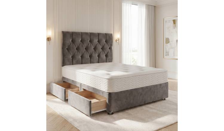 Somnior Chester Velvet Small Single 2 Draw Open Coil Divan Bed - Charcoal