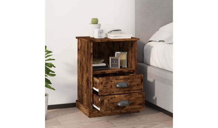 Walplus Pack of 2 2 Drawer Bedside Cabinet - Dark Oak - 43 x 36 x 60 cm