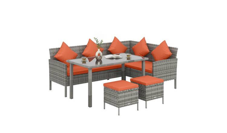 Outsunny 5 Piece 6 Seater Rattan Dining Set with Wide Seat - Orange