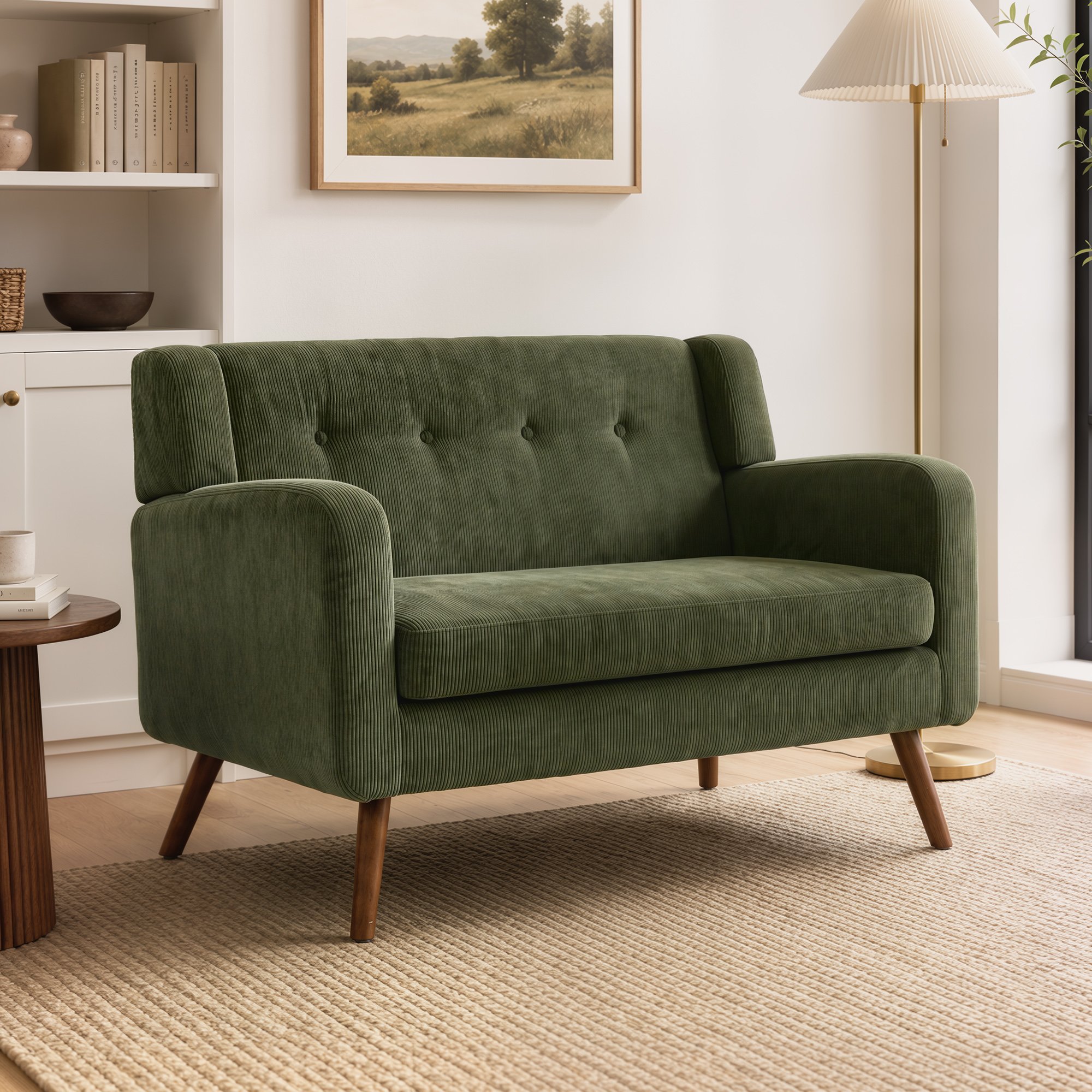 HOMCOM 2 Seater Compact Tufted Loveseat Sofa - Dark Green - Image 3