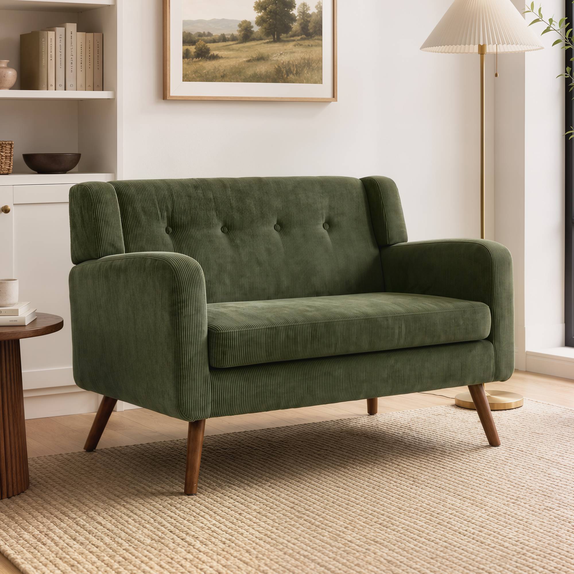 HOMCOM 2 Seater Compact Tufted Loveseat Sofa - Dark Green - Image 3