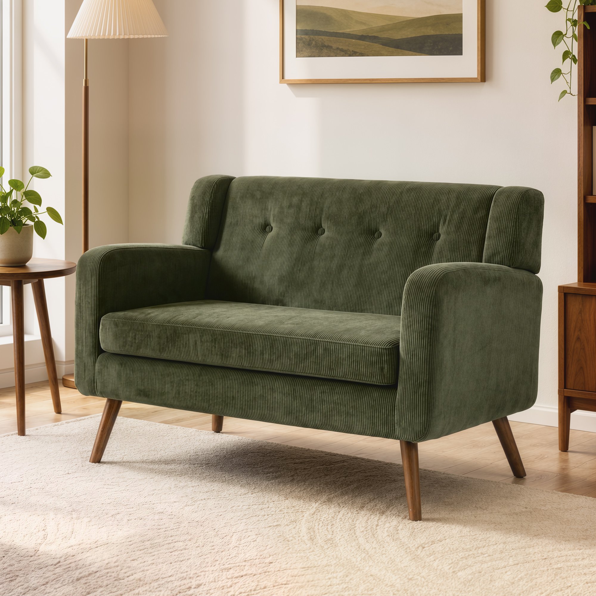 HOMCOM 2 Seater Compact Tufted Loveseat Sofa - Dark Green - Image 4