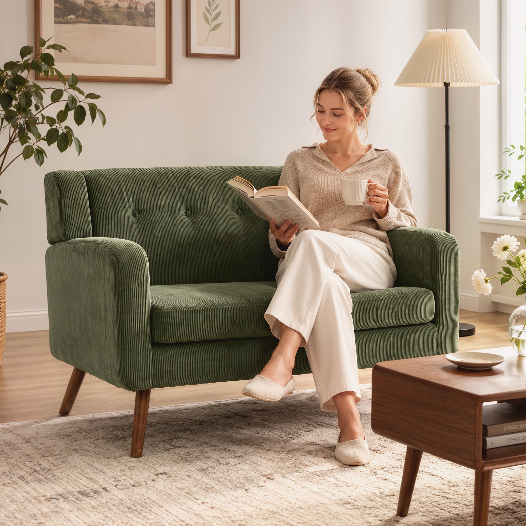 HOMCOM 2 Seater Compact Tufted Loveseat Sofa - Dark Green - Image 6