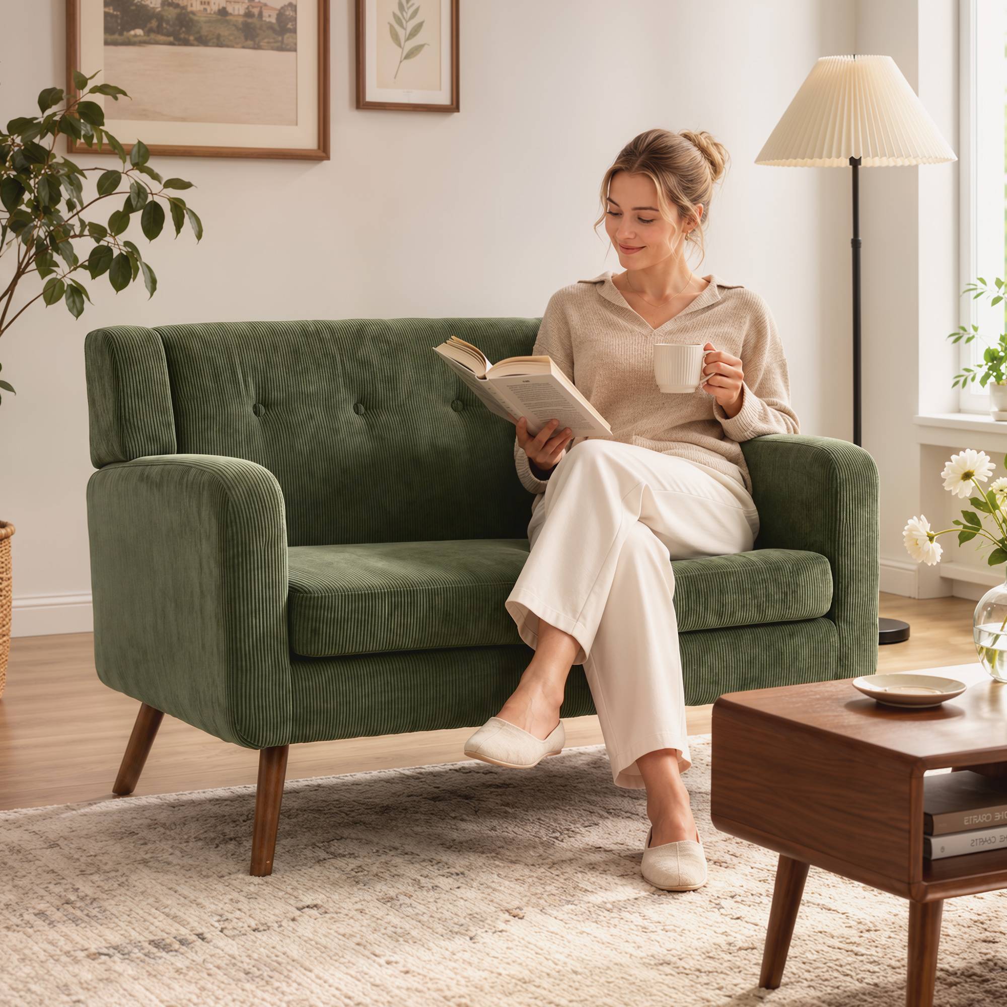 HOMCOM 2 Seater Compact Tufted Loveseat Sofa - Dark Green - Image 6