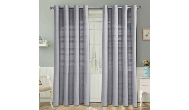 Homescapes Silver Grey Cotton Rajput Ribbed Curtains - 167cm x 182cm