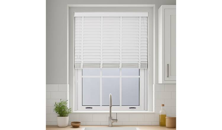 Furnished White Faux Wood Venetian Blind with Tape - 75 x 150cm