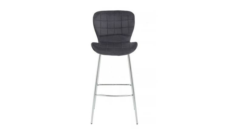 Orsina Warton Velvet Bar Chair – Grey & Chrome