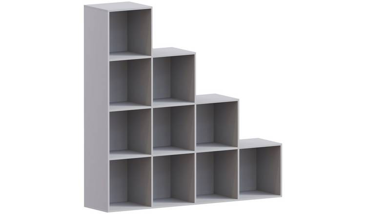 Vida Designs Durham 10 Cube Storage Stair Unit with 5 White Baskets - Grey