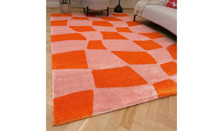 The Rugs Orange Joli Chequered Rug - 200 x 290cm
