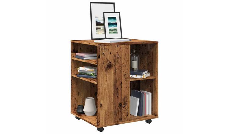 Walplus Engineered Wood Lockable Rolling Cabinet - Dark Wood - 60 x 53 x 72 cm