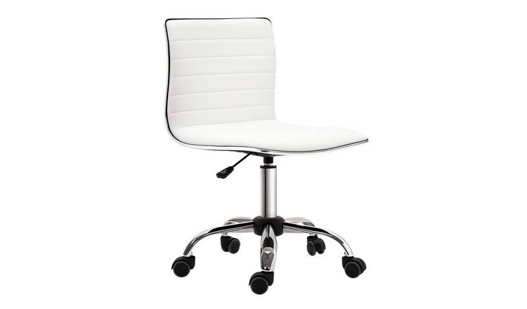 HOMCOM Faux Leather Armless Desk Chair with Adjustable Seat Height - White