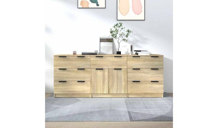 Walplus Pack of 3 Engineered Wood Sideboard - Sonoma Oak - 60 x 30 x 70 cm