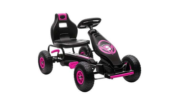 HOMCOM Adjustable Seat Inflatable Tyres Handbrake Kids Pedal Go Kart - Pink