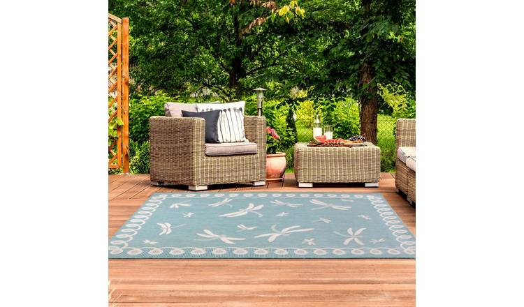 Mega Flooring Blue Modern Bordered Rug - 80 x 150cm