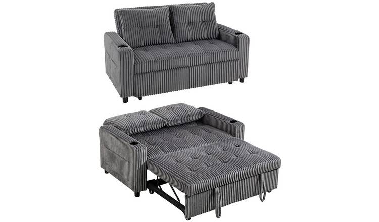 HOMCOM 2 Seater 3 in 1 Adjustable Sofa Bed with Cup Holder - Dark Grey