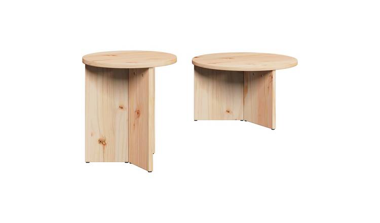 Walplus Pack of 2 Solid Pine Wood Coffee Table - Natural - 49 x 49 x 28 cm