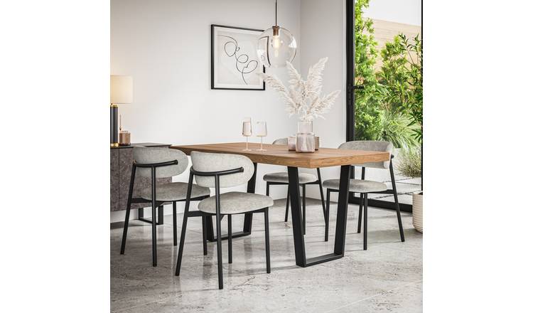 Furniture Online Aria Oak Effect Dining Table & 6 Myla Grey Chairs