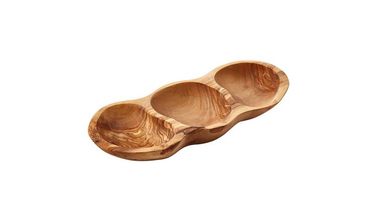 Orsina Kora 3 Section Olive Wood Antipasti Dish - Brown