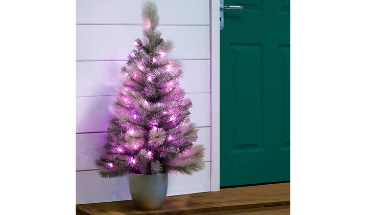 Christmas Tree World 3ft Potted Silver Majestic Pine Tree - Pink LED Lights