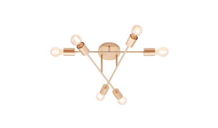 Happy Homewares Industrial Satin Gold with Straight Metal Ceiling Light - 57cm