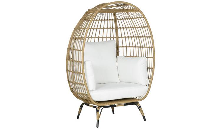 Outsunny PE Rattan Garden Egg Swing Chair with Padded Cushion - Khaki