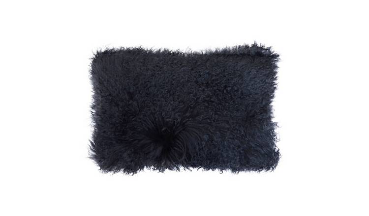 Orsina Bosie Real Mongolian Fur Rectangular Cushion – Black