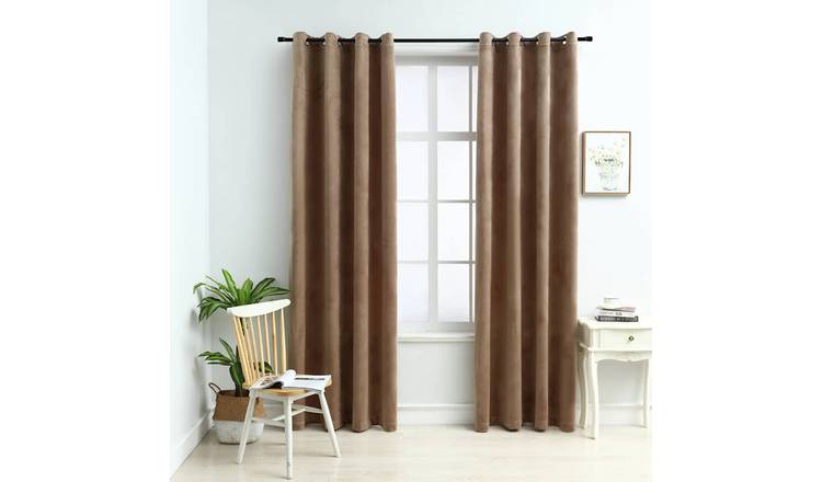 Walplus Pack of 2 Velvet Ring Top Blackout Curtains - Beige - 140 x 225 cm