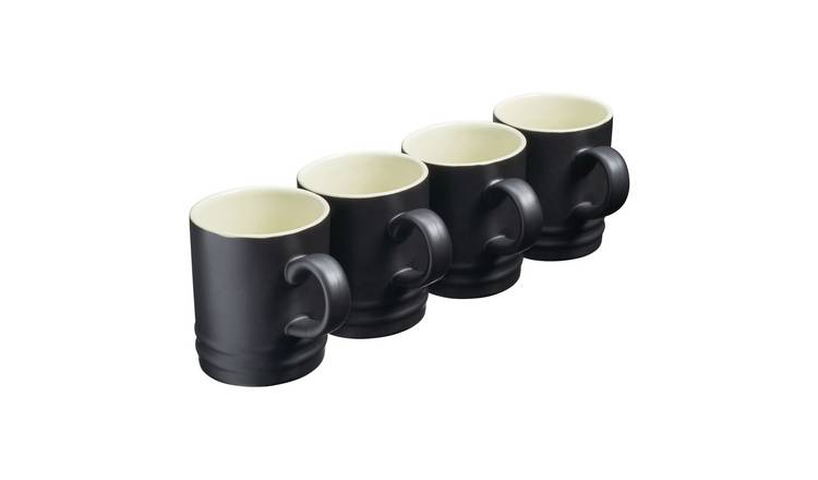 Cooks Professional Set of 4 Stoneware Tea Coffee Mugs 350ml - Black