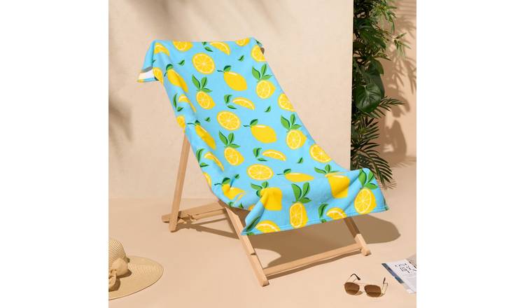 OHS Lemon Print Microfibre Beach Towel - Yellow