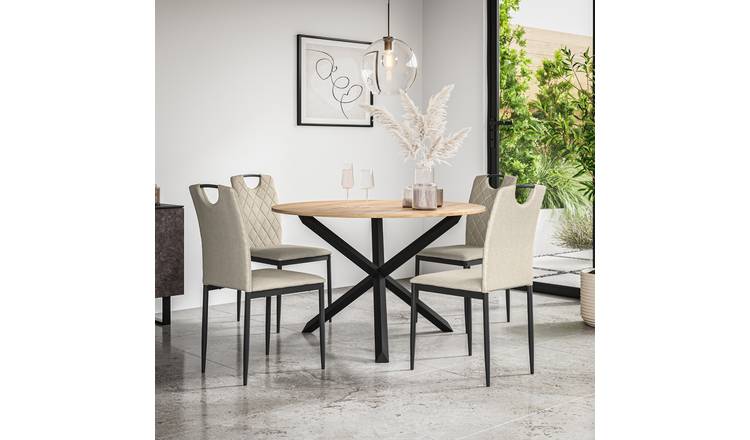 Furniture Online Malvern Monza Oak Table Dining Table & 4 Beige Chairs