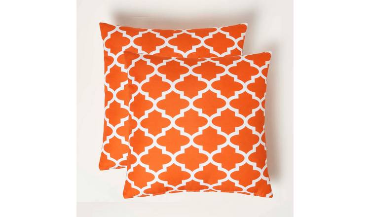 Homescapes Pack of 2 Geometric Outdoor Cushion - Orange