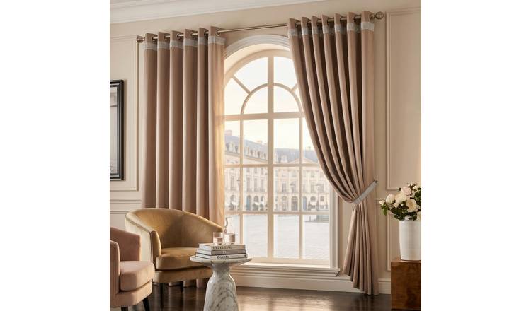 Luxury Living Palace Diamante Eyelet Blackout Curtains 168cm x 229cm - Beige