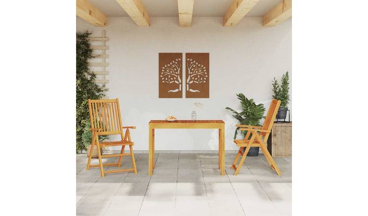 Walplus 3 Piece Acacia Wood Folding Garden Dining Set - Brown - 110 x 55 x 75 cm
