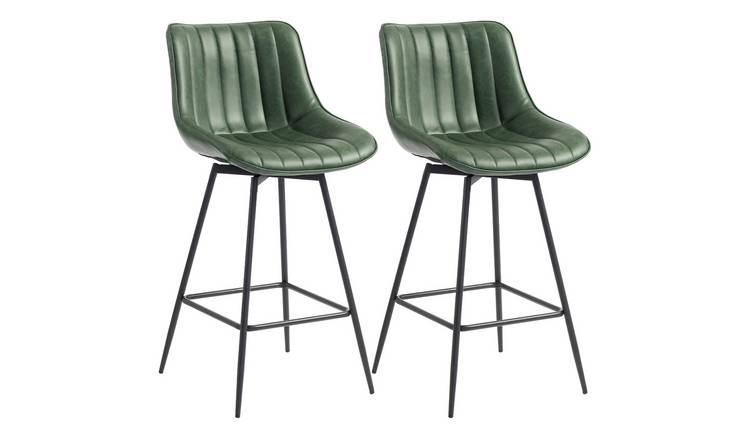 HOMCOM Set of 2 Swivel Height Adjustable Bar Stools - Dark Green