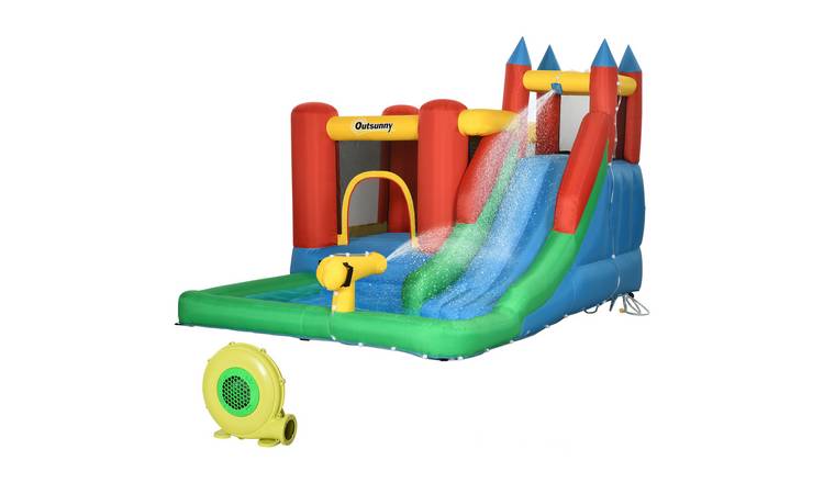 Outsunny Kids 5 in 1 Inflatable Water Slide with Air Blower Bouncy Castle – Blue