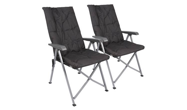Harbour Housewares High Back Padded Reclining Camping Chairs Pack of 2 - Black