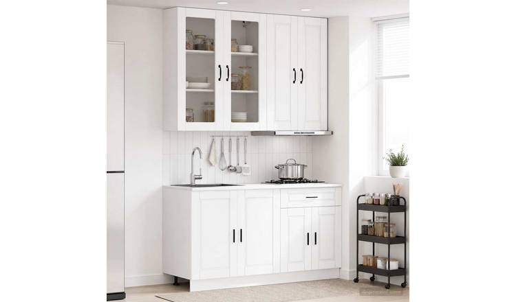 Walplus 4 Piece Engineered Wood Kitchen Unit Set - White