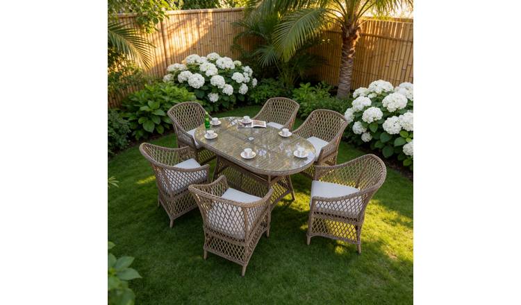 Furniture Maxi Provence 6 Seater Rattan Effect Garden Sofa Set - Natural