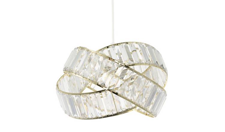Happy Homewares Gold Three Ring with Transparent Acrylic Pendant Shade - 28cm