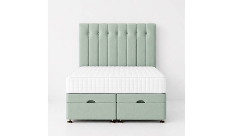 Comfy Deluxe Leo 4ft  Plush Velvet End Lift Ottoman Bed Set - Duck Egg