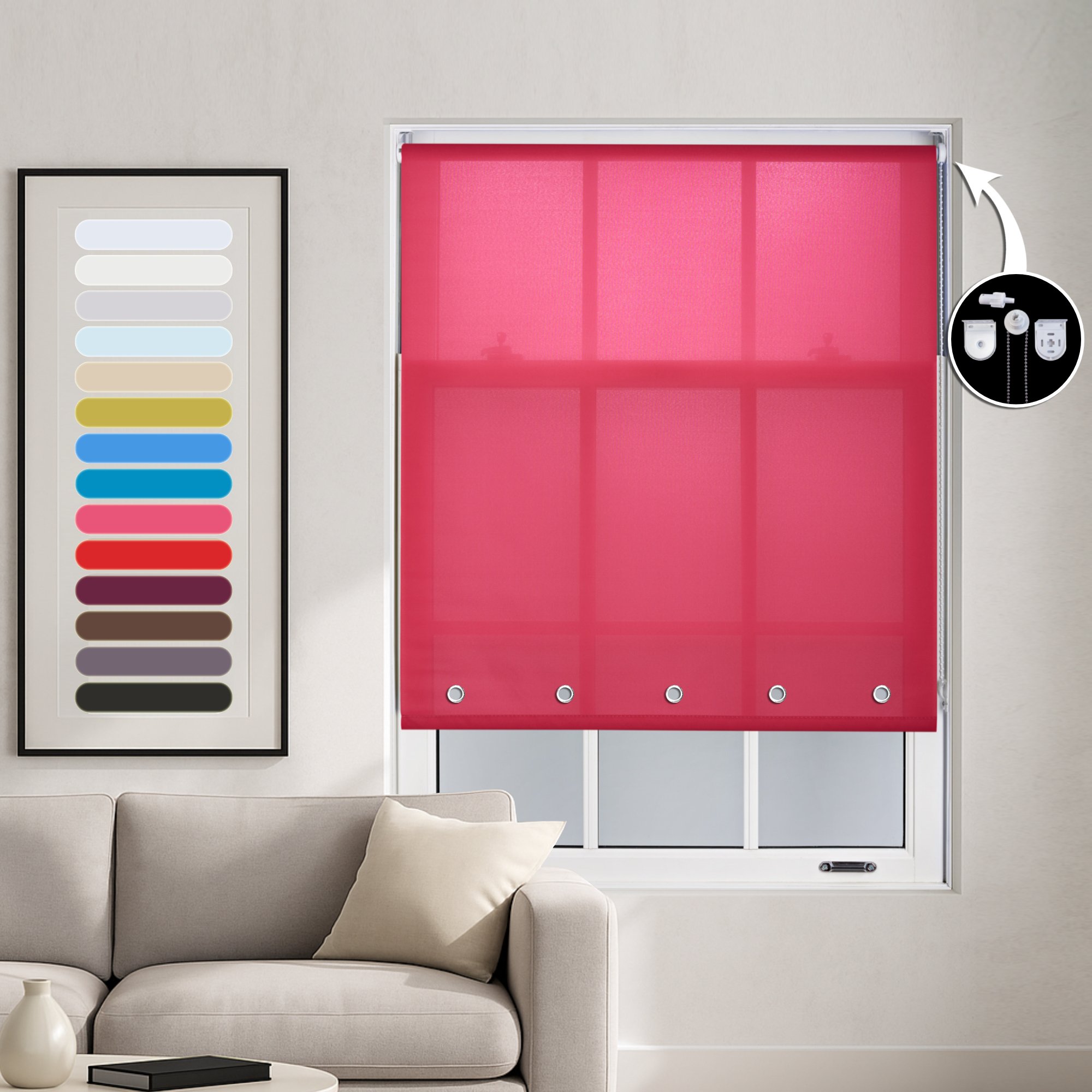Furnished Fuchsia Daylight Roller Blind witth Round Eyelets - 210cm x 210cm - Image 1