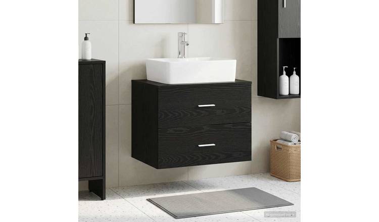 Walplus 2 Drawer Wall Mounted Sink Cabinet - Oak - 49.5 x 44.5 x 65.5 cm