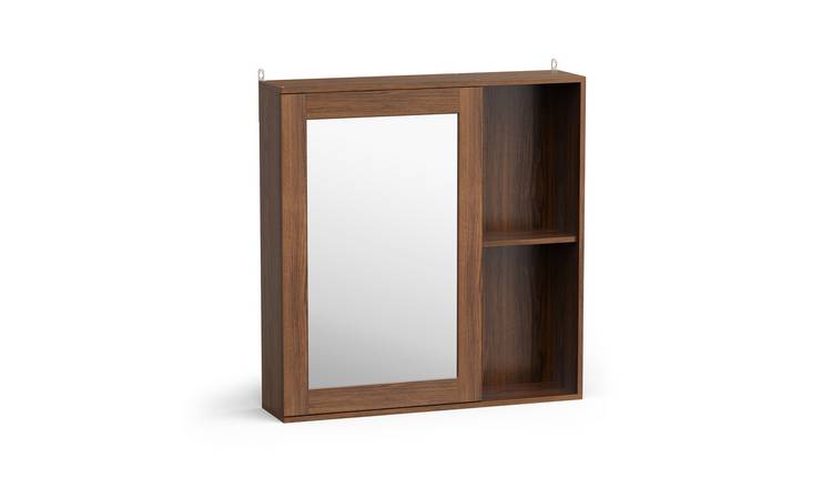 Vonhaus Chester Wood Effect Bathroom Mirror Cabinet Wall Mounted - Dark Brown