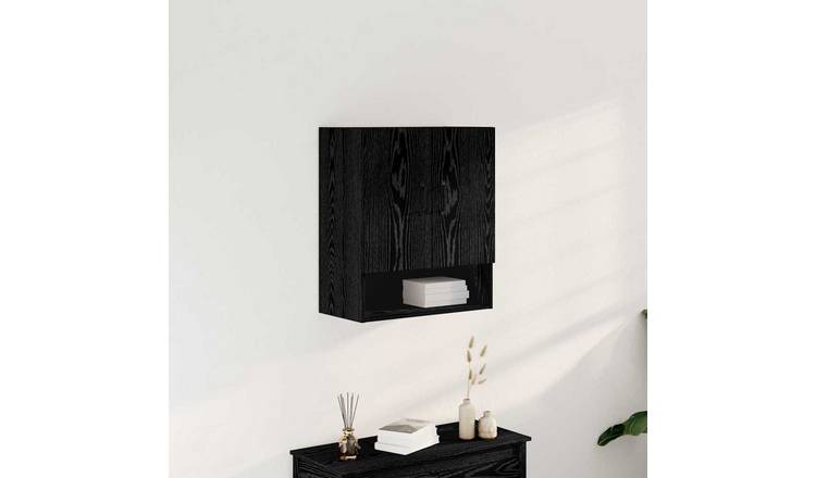 Walplus Engineered Wood Wall Mounted Wall Cabinet - Black Ash - 60 x 30 x 70 cm