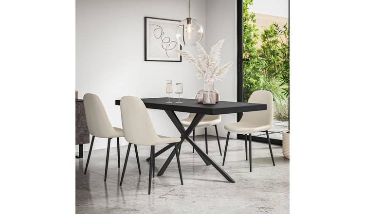 Furniture Online Donni Maya Black Top Dining Table & 4 Ivory Chairs